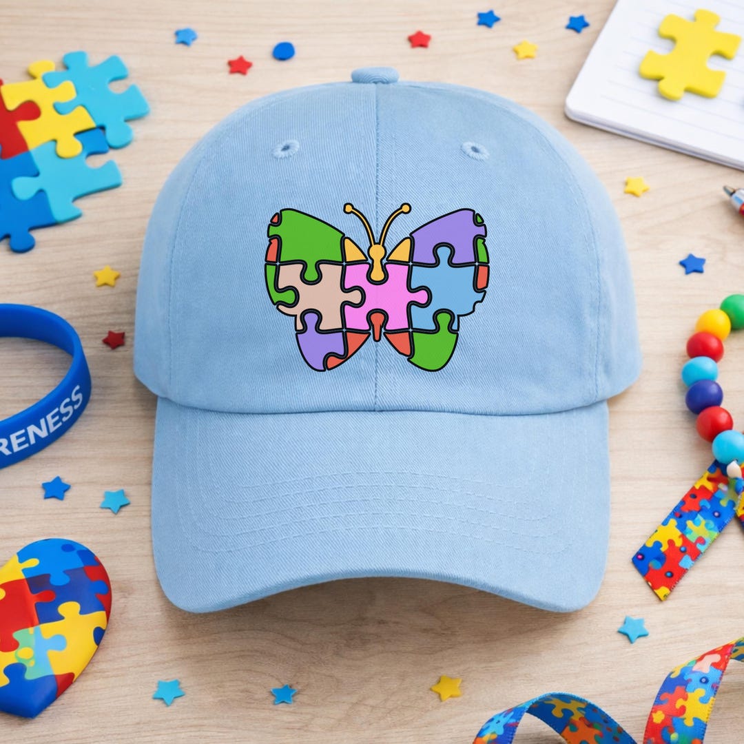 Autism Awareness Hat, Puzzle Butterfly Cap, Autism Support Baseball Hat ...