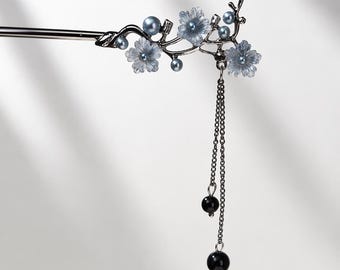 Fairycore Schmetterling Haarstab, Blaue Blume Quaste, Elfen Haarschmuck