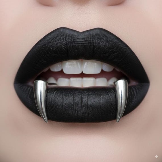 Vampire Fang Lip Cuffs - Non-Piercing Gothic Fangs | Edgy Lip Jewelry | Halloween Accessory