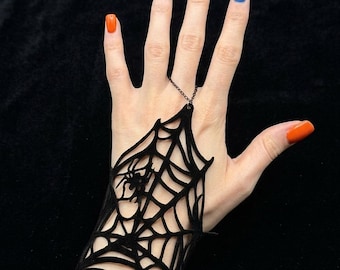 Pulsera gótica de telaraña con cadena y anillo, accesorio gótico victoriano de encaje negro