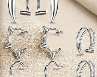 8Pcs Stainless Steel Vampire Fangs Lip Rings – Surgical Steel Non-Pierced Snake Bites Gothic Jewelry