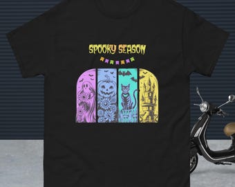 Vintage Halloween Graphic Tee – Retro Ghost, Pumpkin & Spooky Cat Shirt Unisex