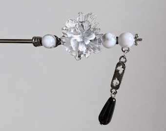 Horquilla de aleación metálica, borla de mariposa y flor, accesorio vintage neochino estilo Fairycore.