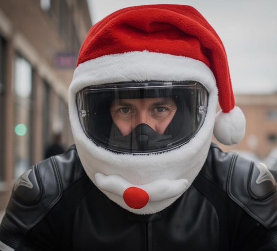 Santa Motorcycle Helmet Cover | Plush Christmas Biker Gift