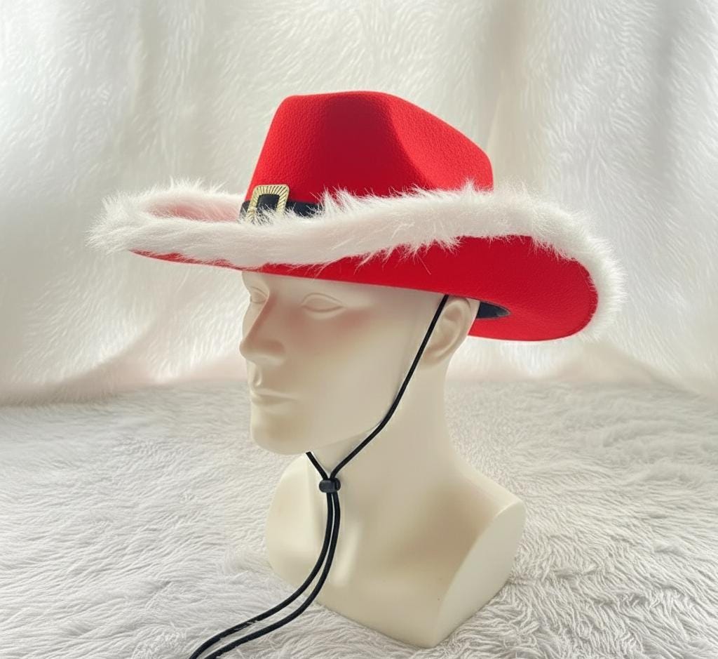 Santa Cowboy Hat / Red Christmas Western Hat / Holiday Fur  display picture 3