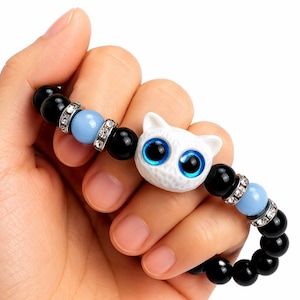 Självlysande kattarmband, svarta pärlsmycken för par, kawaii djuraccessoar