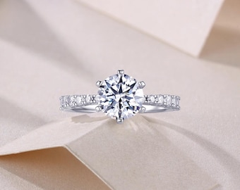 Moissanite Engagement Ring: 925 Sterling Silver Solitaire Anniversary Ring