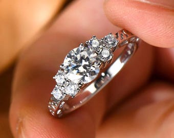 Moissanite Ring: 925 Sterling Silver Solitaire Anniversary Band