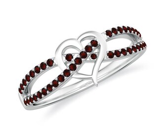 Garnet Heart Ring: 925 Sterling Silver Knot Design