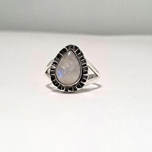 Blue Fire Moonstone Ring: Handmade 925 Sterling Silver, June Birthstone