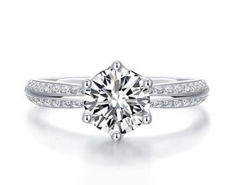 Moissanite Solitaire Ring: 925 Sterling Silver CZ Promise Ring