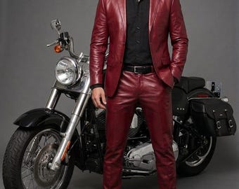 Lederanzug für Herren, Smoking aus echtem Leder, maßgeschneiderter Lederblazer, Lederhosen-Set für Herren, maßgeschneiderter formeller Lederanzug, handgefertigter Lederanzug