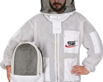 Imker Jacke mit Fechter Schleier | Drei-Schicht-Mesh-Bienenanzug | Belüfteter stichfester Imker-Mantel | Bienenhaus Schutzkleidung