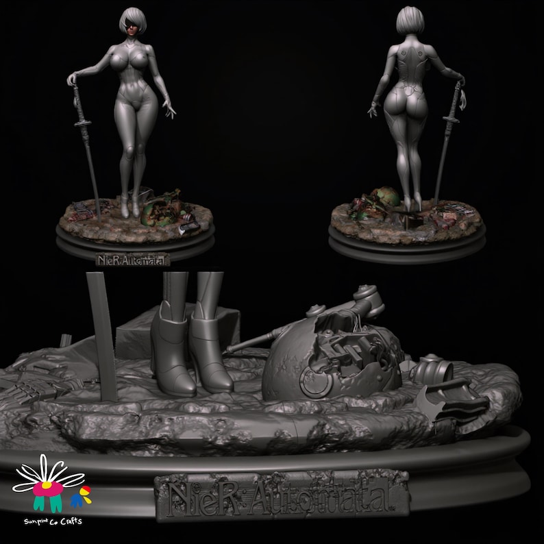Highly detailed 2B anime figurine STL file for resin printing