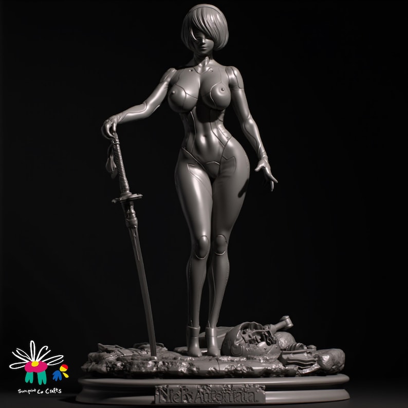 Nier Automata 2B STL model with detailed base and katana