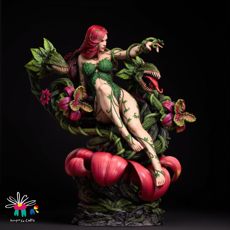 3D printable Poison Ivy statue with detailed vines and plants