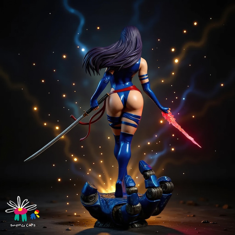 Detailed digital download STL file of psychic warrior girl