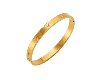 Gold Stainless Steel Bracelet with Inlaid Stones – Elegant Incrusted Jewelry for Women – Tarnish-Resistant & Waterproof Accessory