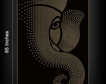 Décoration murale Ganesha en laiton fabriquée à la main | Clous dorés polis, base en MDF noir