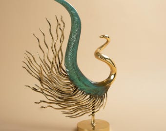 Brass Peacock Sculpture: Handmade Modern Metal Art Decor