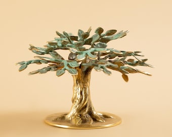 Sculpture arbre de vie en laiton : finition patinée, décoration intérieure élégante