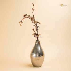 Handmade Brass Vase with Metal Floral Sculpture: Modern Home Decor