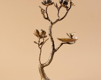 Support à chocolat en laiton fait main : pièce maîtresse oiseau et fleur