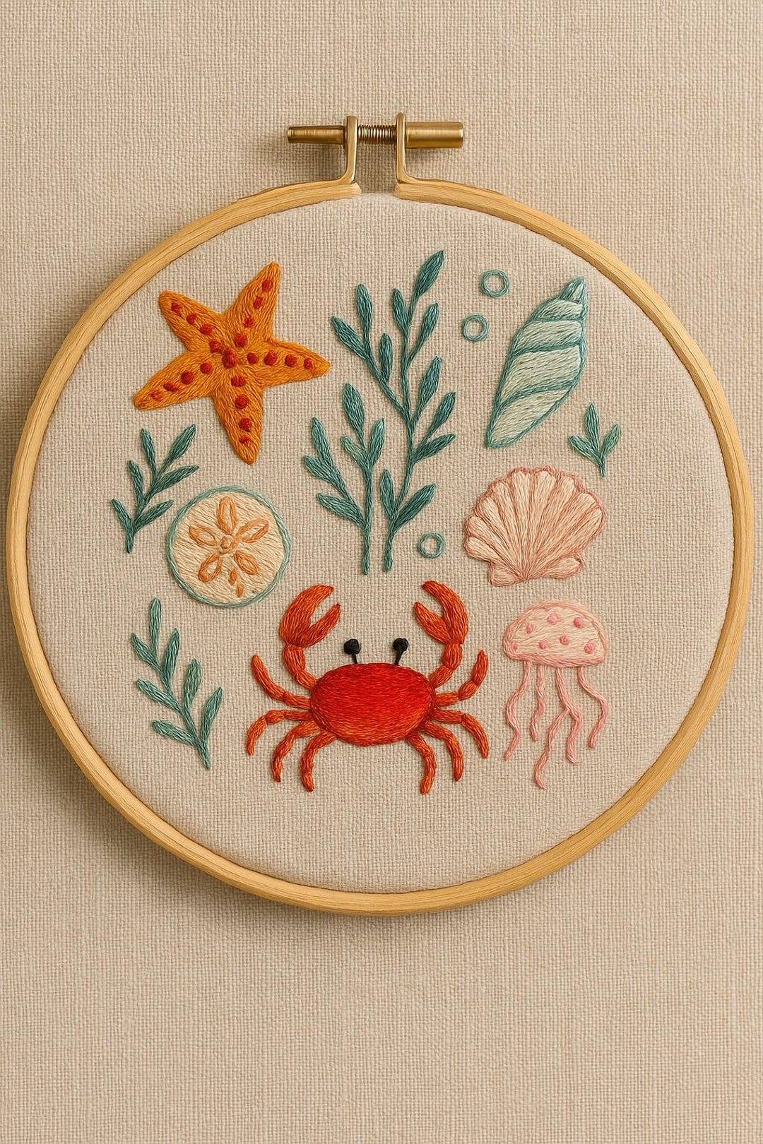Seaside Embroidery Pattern: Crab, Shells, Starfish Hoop Art (PDF ...