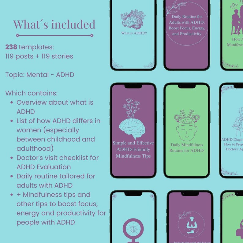 ADHD Instagram Templates: Mental Health Posts and Stories (canva ...