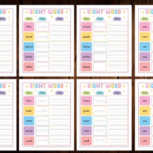 Sight Words Worksheets PDF: Early Learning, Ages 4-7 (27 Pages, 8.5x11) (Digital Download)
