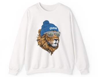 Detroit Lion Graphic Sweatshirt | Beanie, Sunglasses, Game Day Crewneck