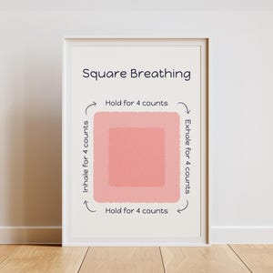 Square Breathing Print: Pink Mindfulness Poster, Calm-Down Corner (Digital Download)