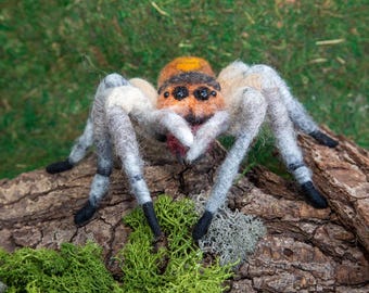 Araña saltarina inspirada en Phidippus regius, hecha a fieltro con aguja, pieza única | Arte arácnido de lana hecho a mano