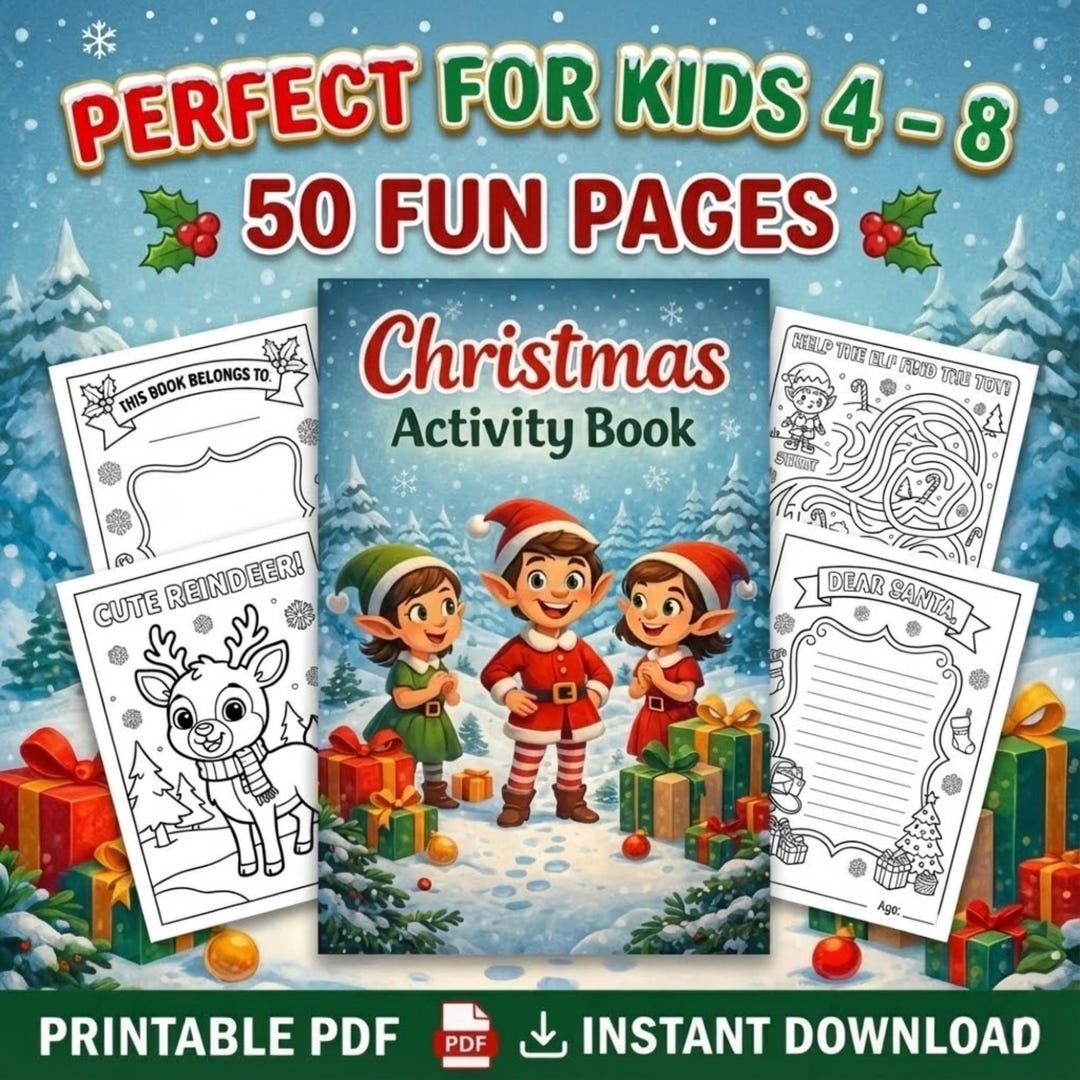 Christmas Activity and Coloring Book for Kids Printable PDF 50 Pages - Etsy