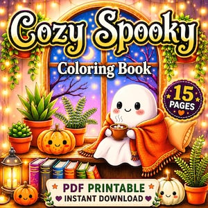 Ghost Coloring Book | Cozy Spooky Coloring Pages | Cute Kawaii Halloween Ghosts | Fall Coloring Printable PDF | Instant Download