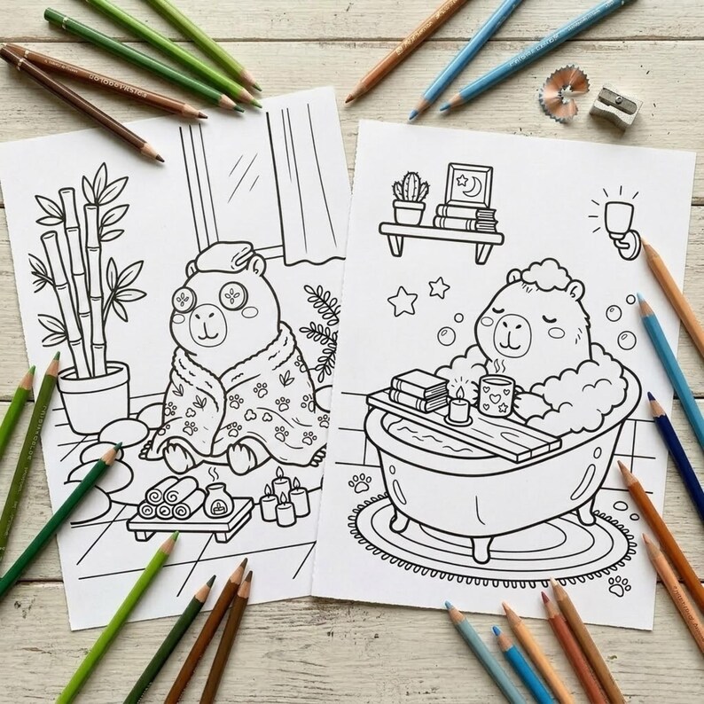 Cozy Capybara Coloring Book for Adults & Teens | Cute Kawaii Capybara ...