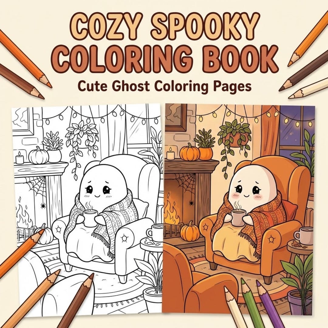 Cozy Spooky Coloring Book | Cute Ghost Coloring Pages | Relaxing Stress ...