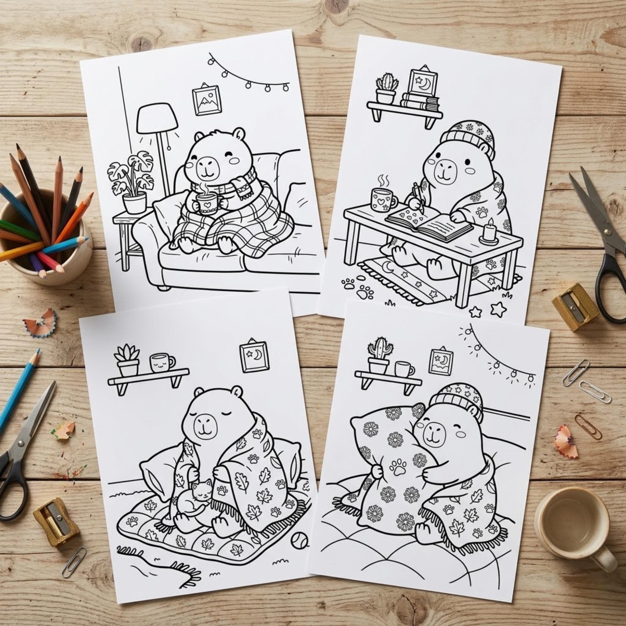 Cozy Capybara Coloring Book for Adults & Teens | Cute Kawaii Capybara ...