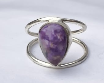 Handgemachter Lepidolith Ring - 925 Sterling Silber, Heilsteinschmuck