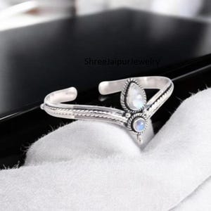 Adjustable Moonstone Silver Bangle ,Minimalist Moonstone Silver Bangle – Adjustable Jewelry Handmade Sterling Silver Cuff ,gift for her