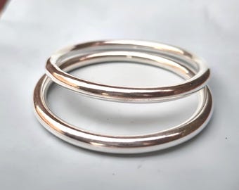 Ensemble de bracelets joncs en argent massif 925 | Bracelets ronds unis empilables