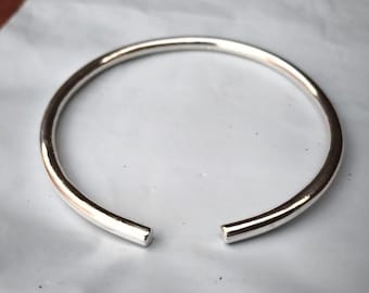 Sterling Silver Cuff Bracelet, Heavy Round Wire, Boho Style