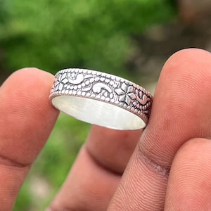 Handcrafted Sterling Silver Band Ring, Boho Floral Silver Band – Unisex Ring ,Mystic Garden Ring – Handcrafted Silver Band Ring, Silver Gift