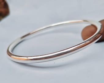 Sterling Silver Plain Round Bangle | Simple Minimalist Single Silver Bracelet