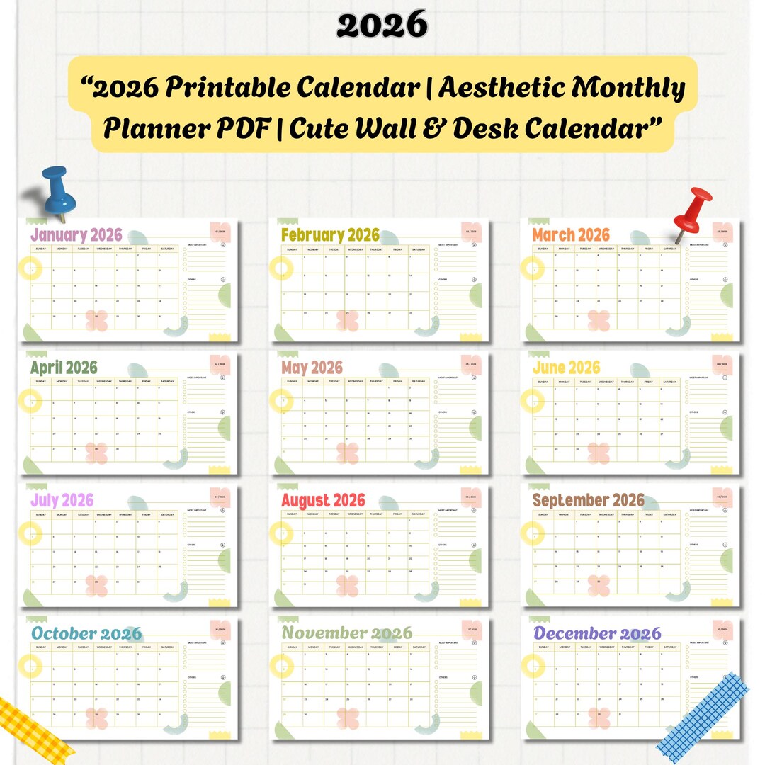 2026 Monatskalender zum Ausdrucken | Ästhetik Plan (PDF) - Etsy.de