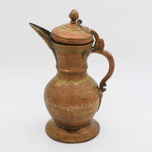 Antique Middle Eastern Copper Ewer, Handcrafted & Engraved with Traditional Motifs