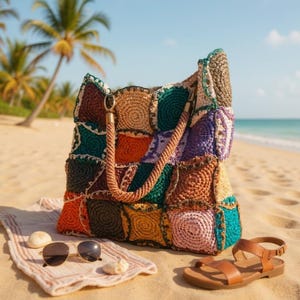 Handmade Raffia Big Tote Bag – Woven Summer Beach Bag, Large Straw Bag with Handles, Boho Travel Tote, Eco-Friendly Market Bag