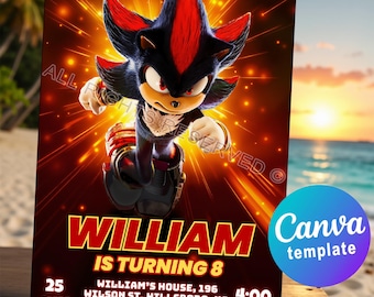 Shadow Birthday Invitation: Editable Canva Template for Shadow and Sonic the Hedgehog Party