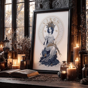 Virgo Zodiac Art Print | Digital Virgo Astrology Poster | Celestial Wall Art | Elegant Astrology Illustration | Celestial Virgo Wall Decor