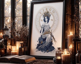Virgo Zodiac Art Print | Digital Virgo Astrology Poster | Celestial Wall Art | Astrology Illustration | Valentine's Day Gift Idea for her